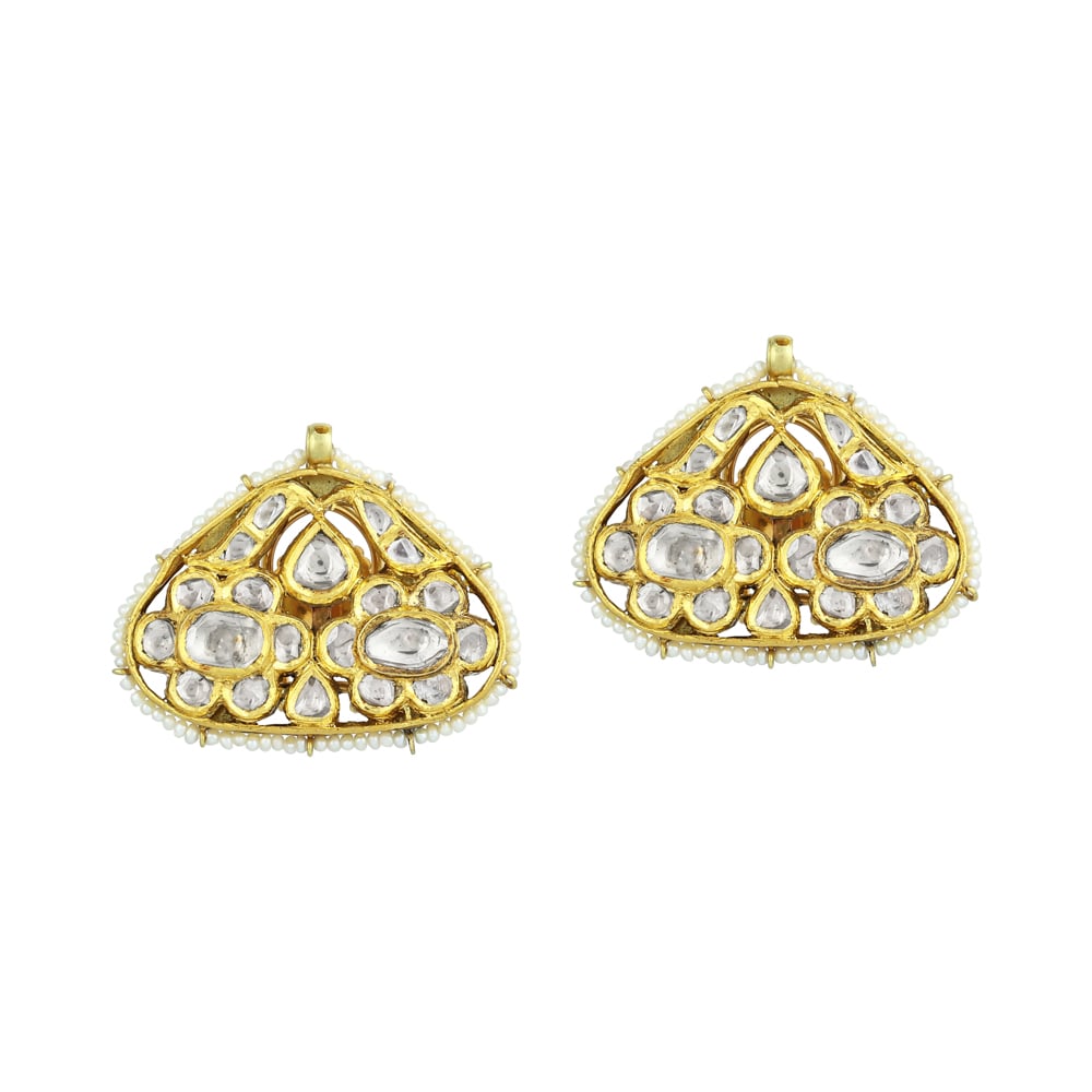 Triangular Polki Earrings with Gold & Pearl Detailing